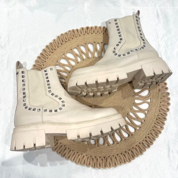 Ash Lenny Studded Leather Chelsea Boots Ivory Size 38 - Picture 2 of 10